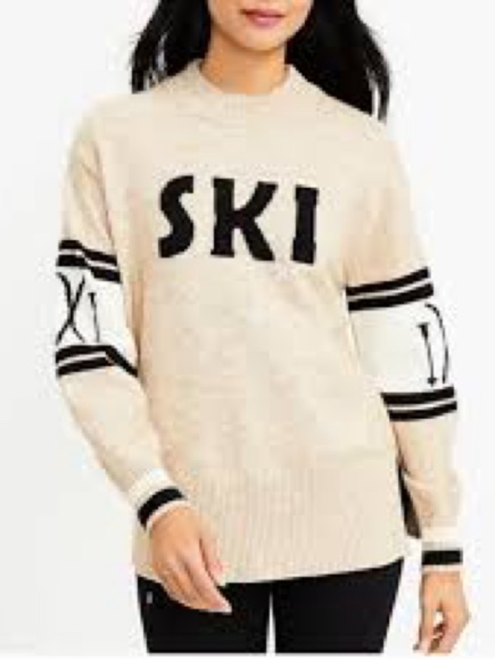 Lou & Grey Cream 'SKI' Graphic Crewneck Sweater with Black Accents
